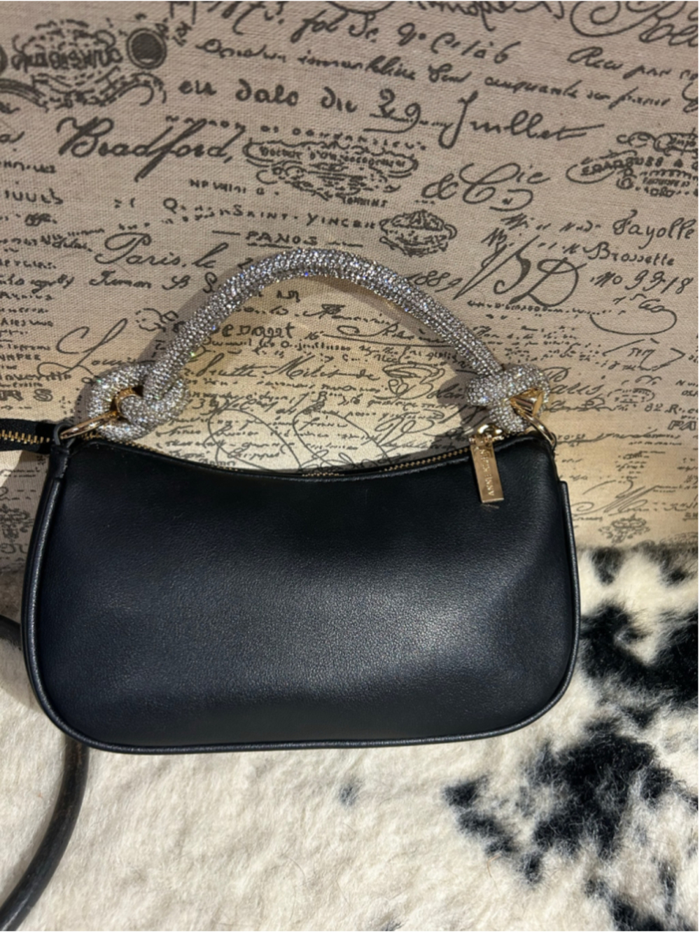 Women's Anne Klein Black Shoulder Bag with Rhinestone Handle, One Size - Picture 3 of 8